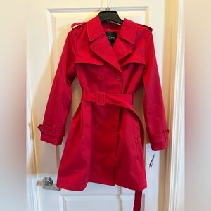 Kate Spade New York Belted Trench Coat Deep Pink Fuchsia M Plaid Lined